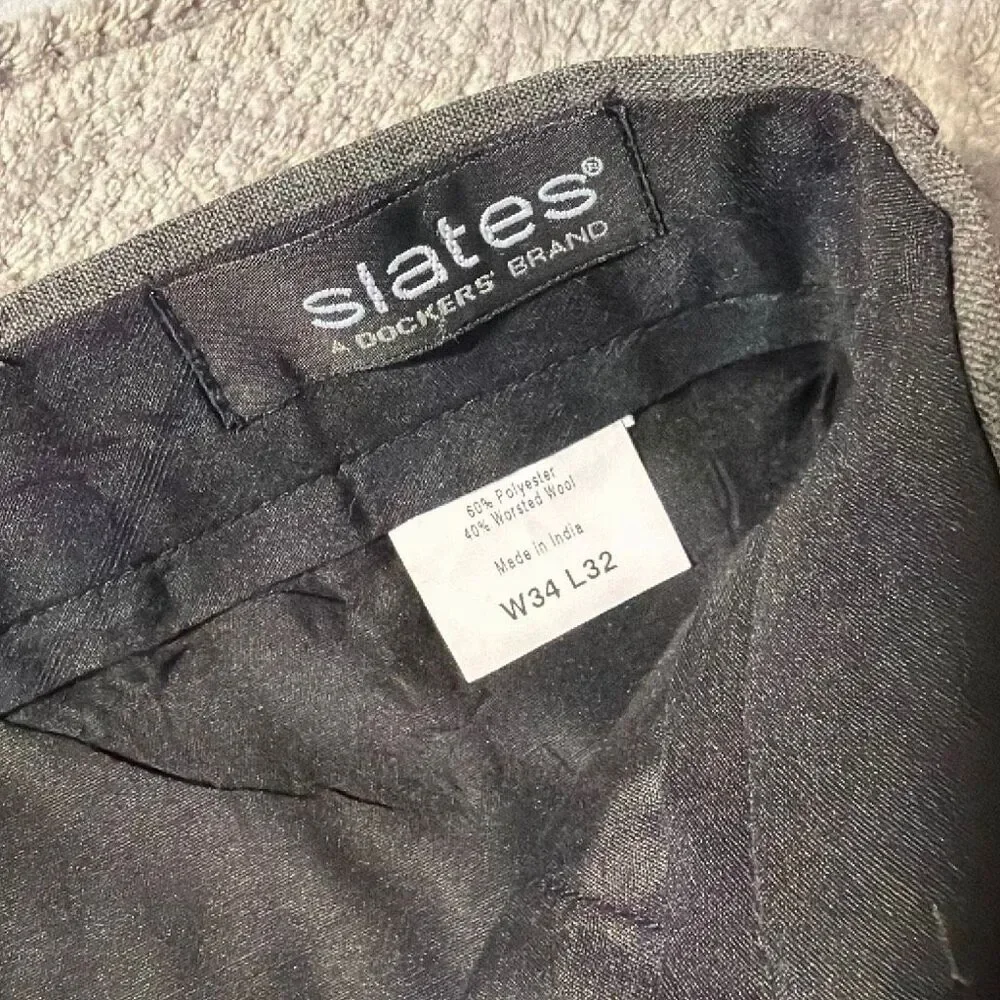 Slates by Dockers Men’s 34x32 Gray Wool Blend Dress Pants Relaxed Fit NEW #1700
